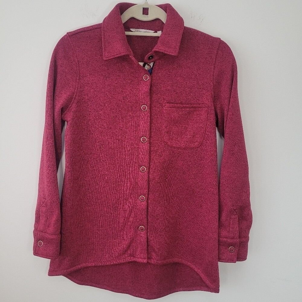 Soft Surroundings‎ Berry Pink Heather Knit Snap Front Shacket Petite XS 3AU13